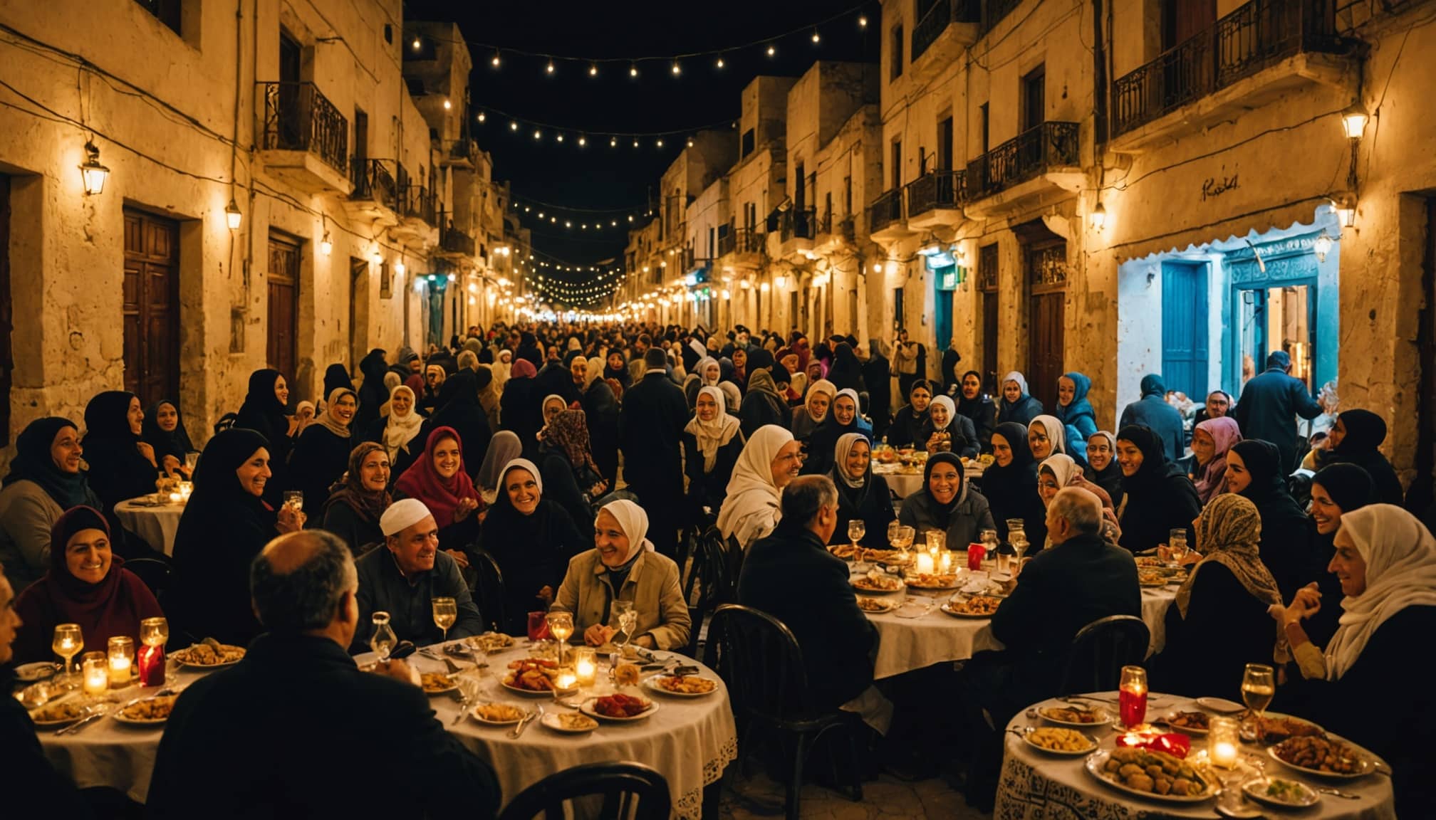 Fête colorée avec lanternes et traditions à Kairouan  
Célébration animée de l'héritage à Kairouan en Tunisie