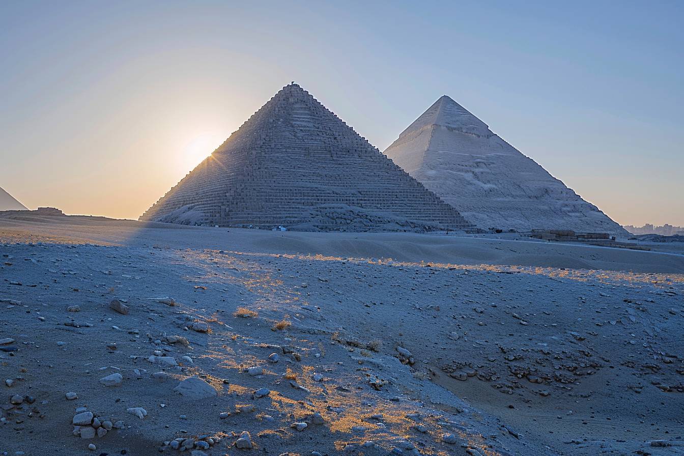 Pyramides majestueuses attirant les voyageurs curieux  
Visiteurs explorant des sites historiques en Égypte